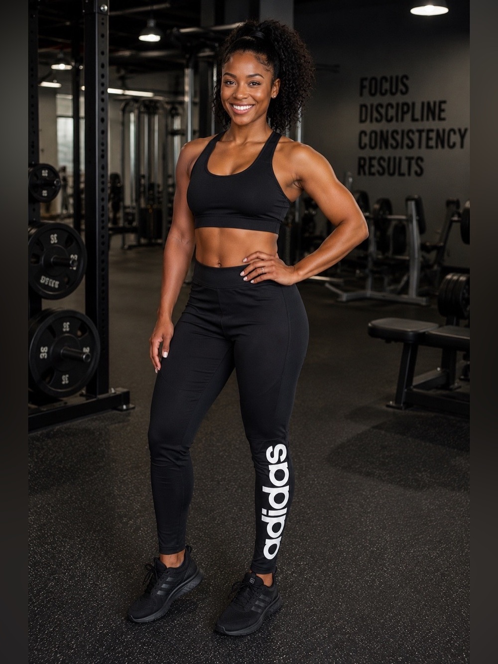 Adidas Black Logo High-Rise Leggings. Size XL